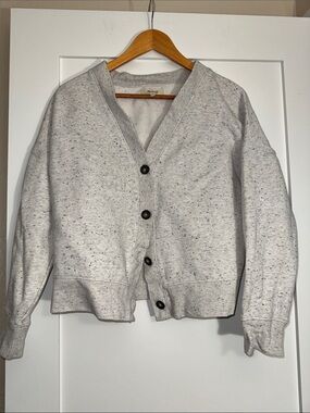 Madewell Light Gray Speckled V-Neck Button-Front Cardigan Sz Small